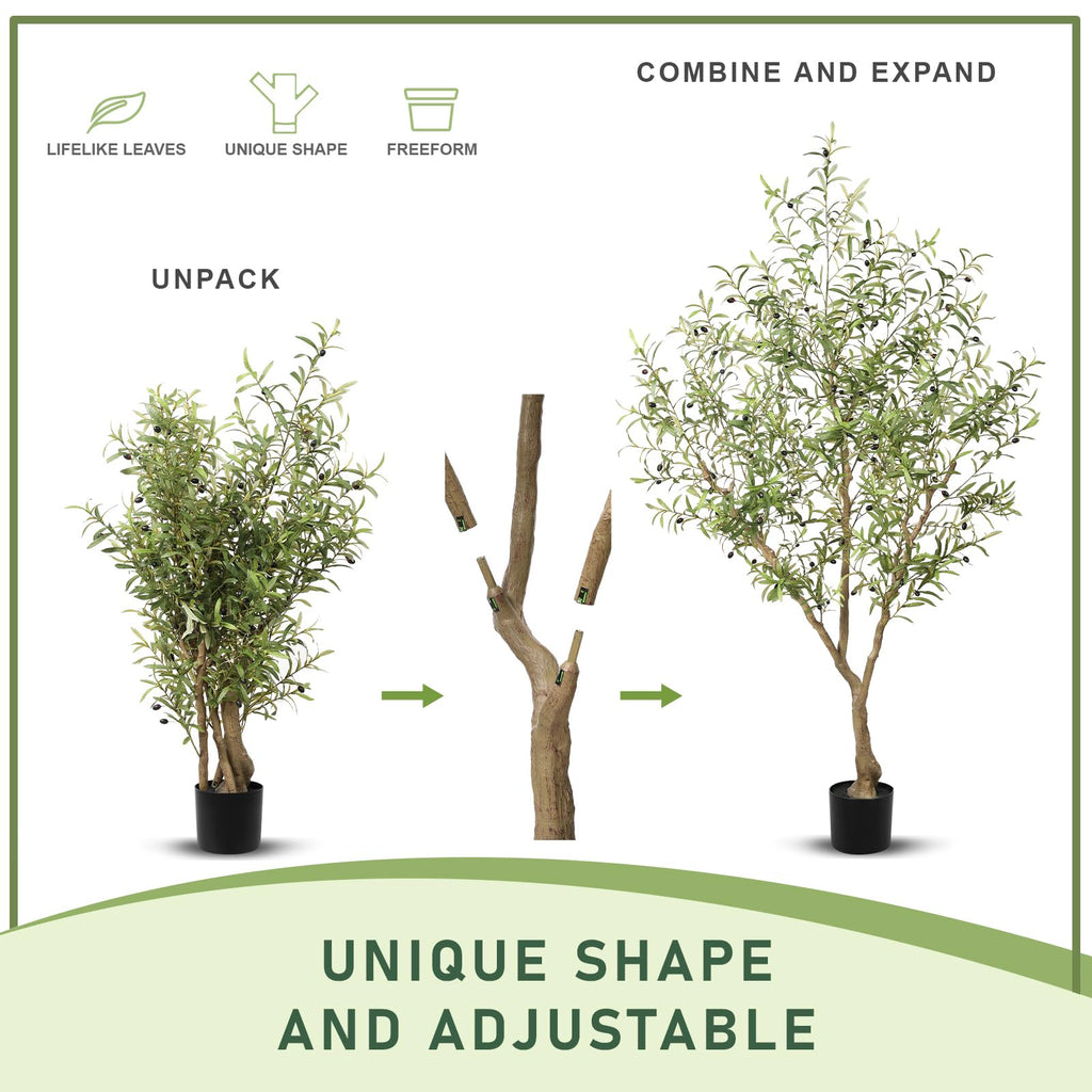Faux Olive Tree 7ft with Thick Lifelike Branches, Realistic Leaves