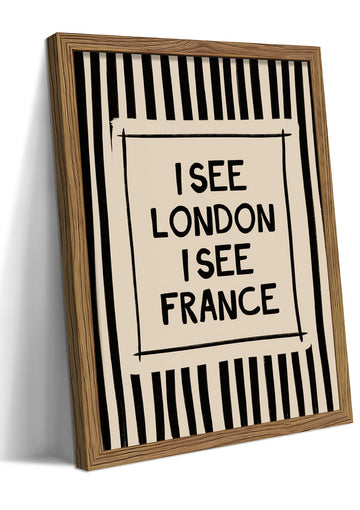 I See London I See France Wall, Funny Bathroom Quote Canvas Wall Decor Painting, Vintage Minimalist Stripe Artwork