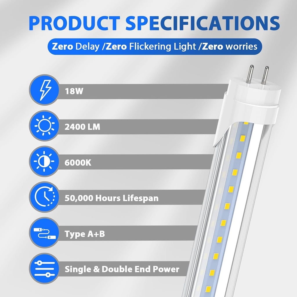 T8 LED Tube Lights 4Ft, Clear, 2-Pack