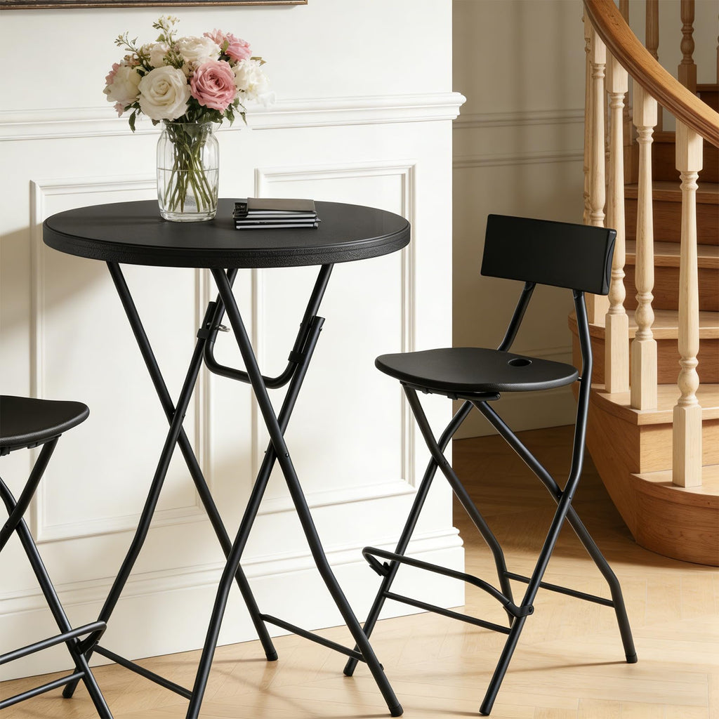 Round Folding Table 2 Pack, 32in Folding Bar Table Portable to Take and Store, Heavy Duty Plastic Banquet Table for