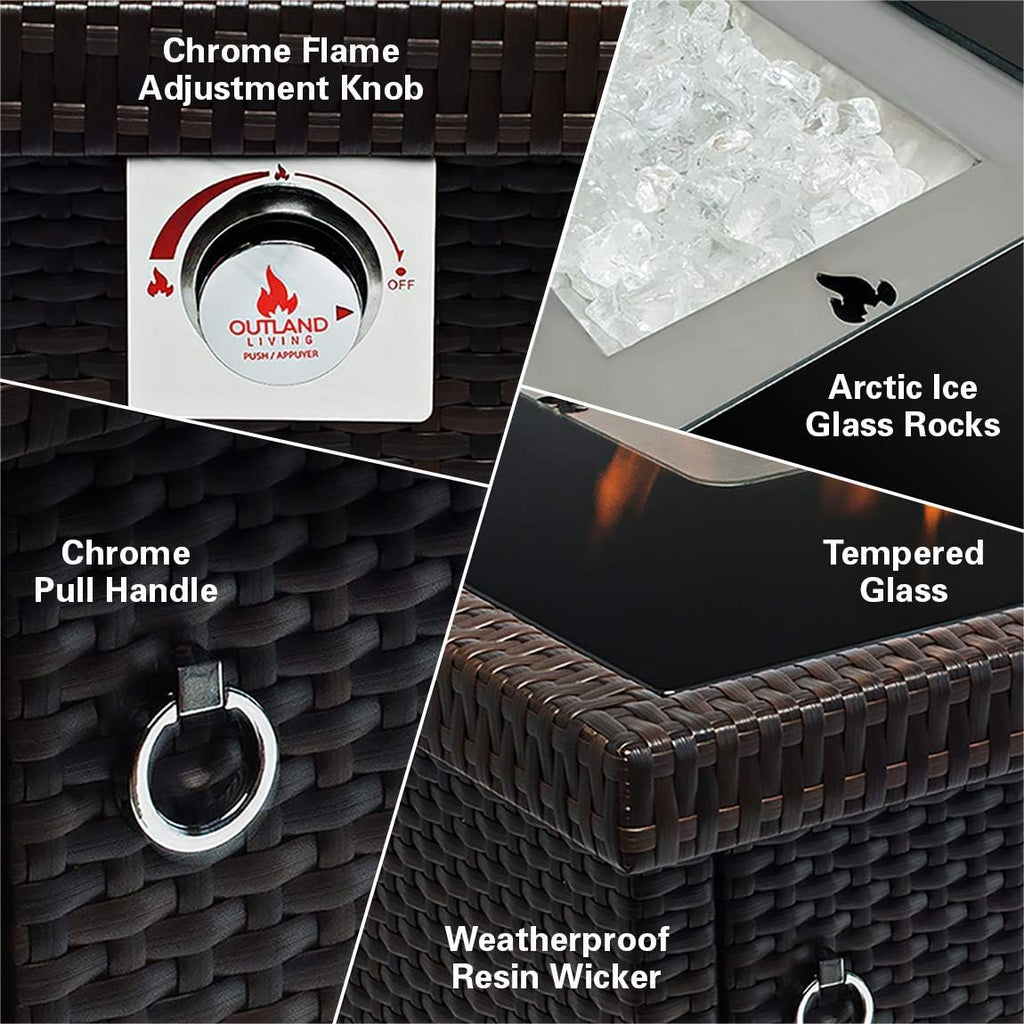 Series 403 Fire Table - 44" 50,000 BTU Outdoor Propane Gas Fire Pit Table with Tempered Glass Top & Arctic Ice