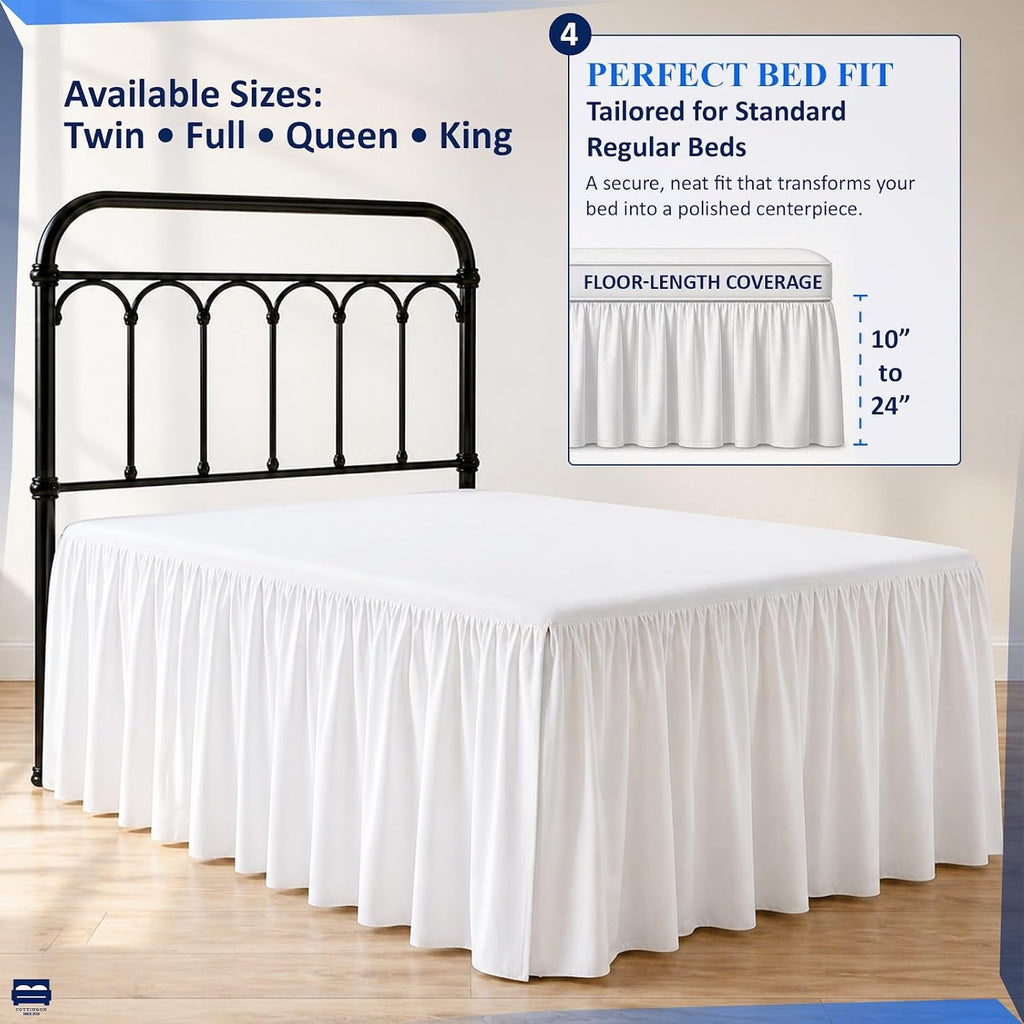 Ruffled Bed Skirt Queen 16-Inch Drop with Split Corners, White | 100% Microfiber Bed Skirts - Soft and Stylish Dust