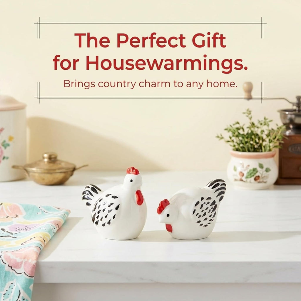 Cute Ceramic Farmhouse Salt & Pepper Shaker Set- Farm Chickens (Chickens) - Set of 2
