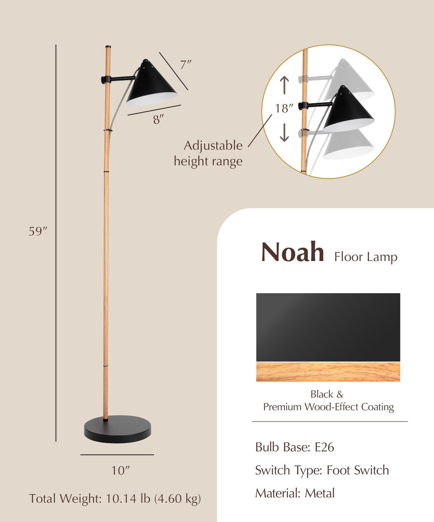 Noah 59" Wood Effect Adjustable Floor Lamp, Reading Lamp