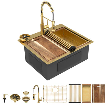 25"x22" Brushed Gold Drop Sink Ledge Workstation