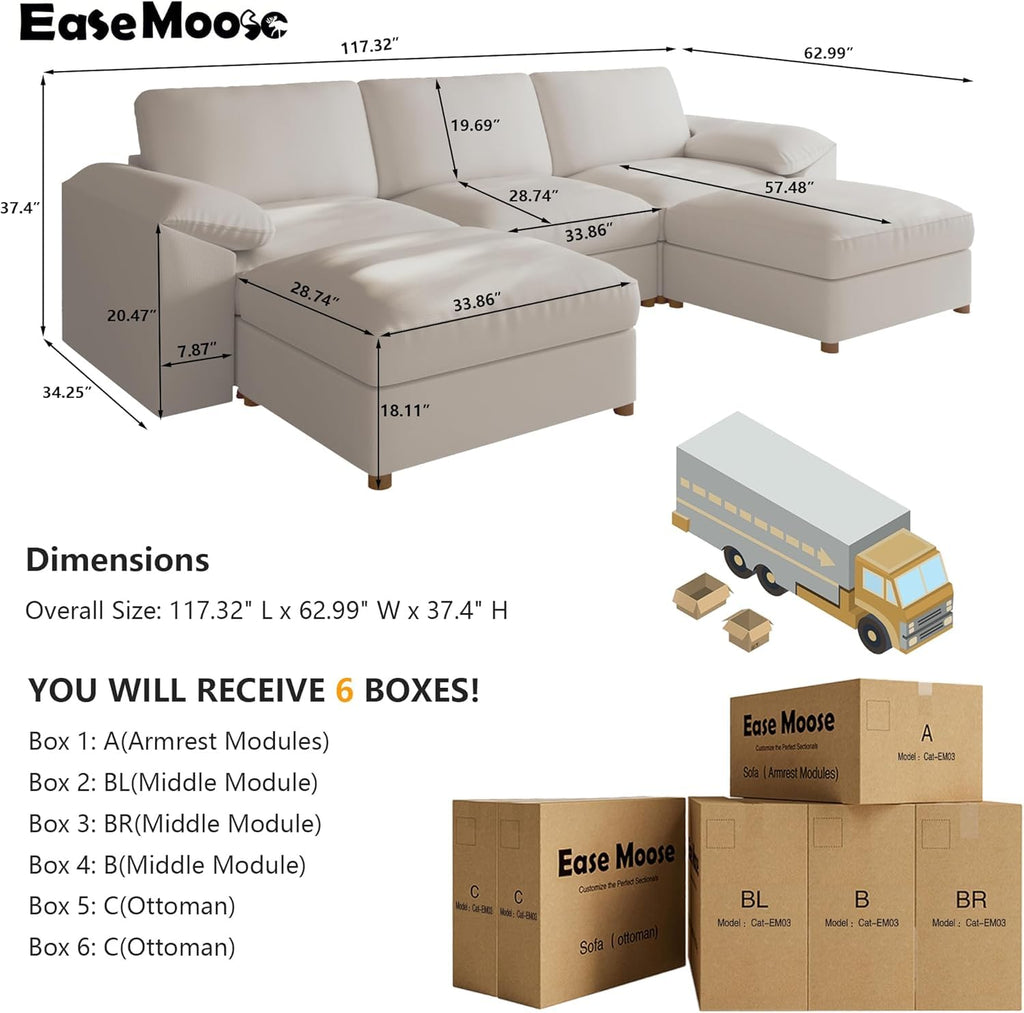 Sectional Couches, U Shaped Sofa, Beige