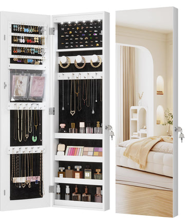 Over The Door Jewelry Organizer, 6 LED Wall Mounted Jewelry Cabinet