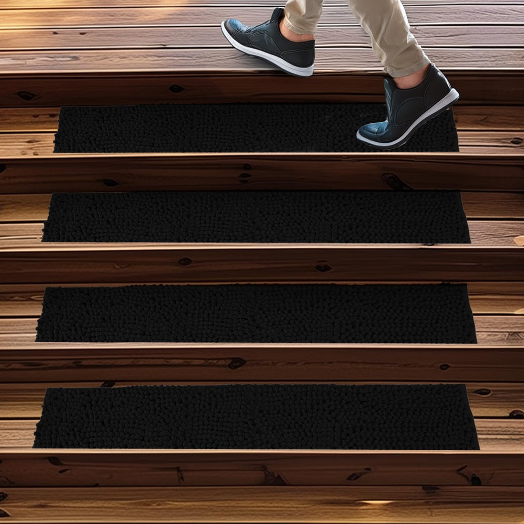 Pack of 4 - Soft Chenille Stair Treads Non-Slip Reusable, Super Absorbent Stair Treads for Wooden Steps, Tile &