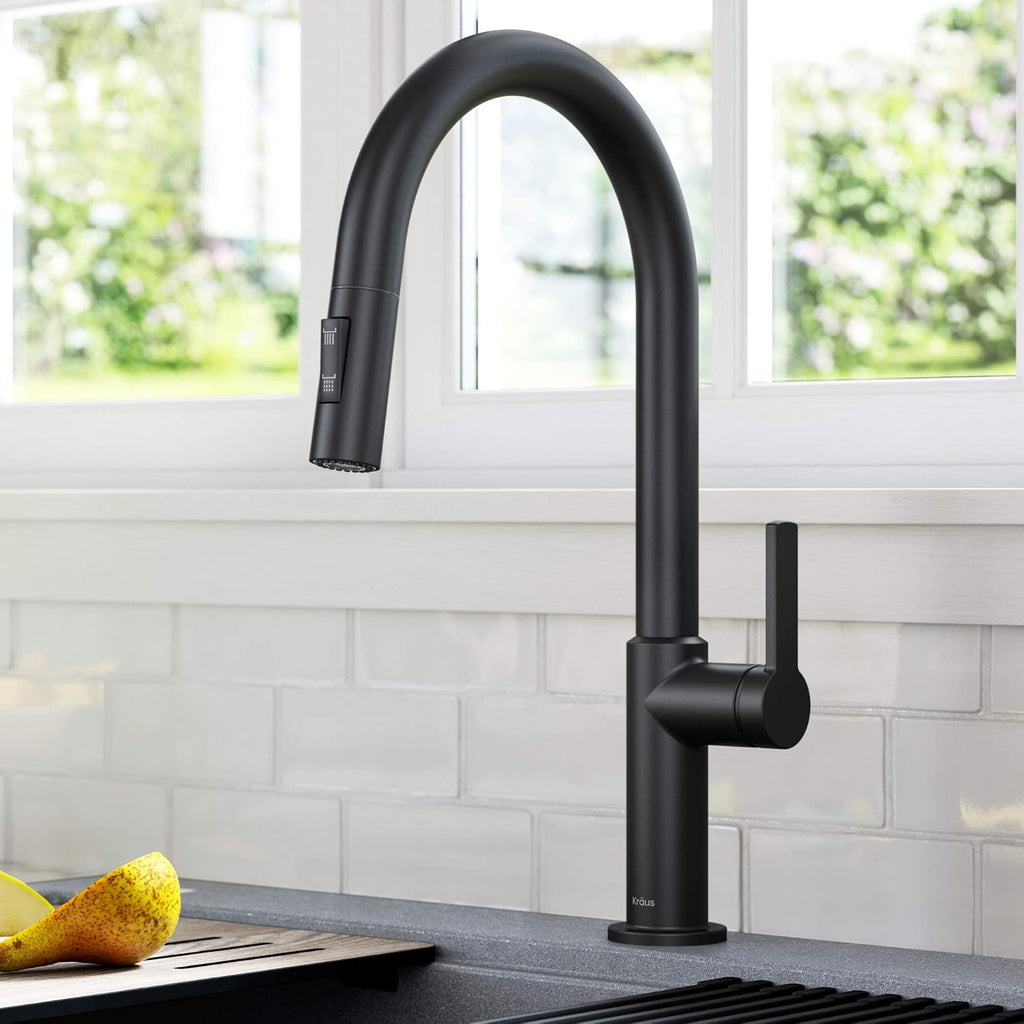 Matte Black Single Handle Pull Down Kitchen Faucet KPF-2820MB | Wear-resistant matte black finish, brass body with