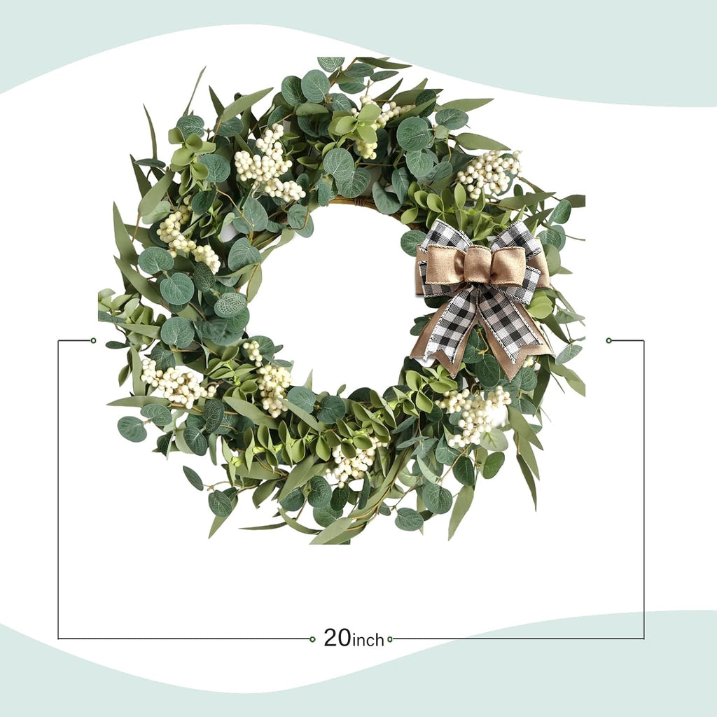 20-Inch Artificial Eucalyptus Wreath Handmade Spring Summer Door Hanging, Farmhouse Wall Decor, Wedding Gift