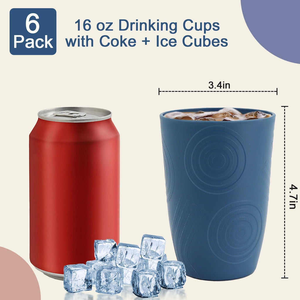 Wheat Straw Cups 16 OZ, Plastic Drinking Glasses, Drinking Cup, Unbreakable Kitchen Cups Sets of 6, Microwave &