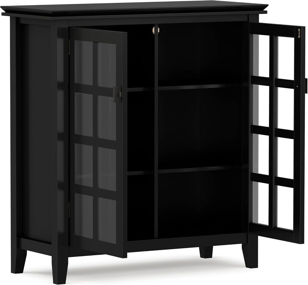 Artisan 38" Wide Solid Wood Storage Cabinet in Black | Transitional medium accent cabinet with glass doors, tapered