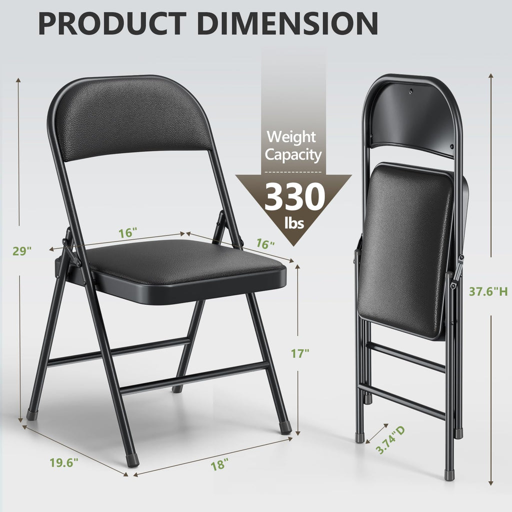 Padded Folding Chairs 8 Pack, PU Leather Folding Chairs for Outside and Indoor, Heavy Duty Portable Foldable Metal