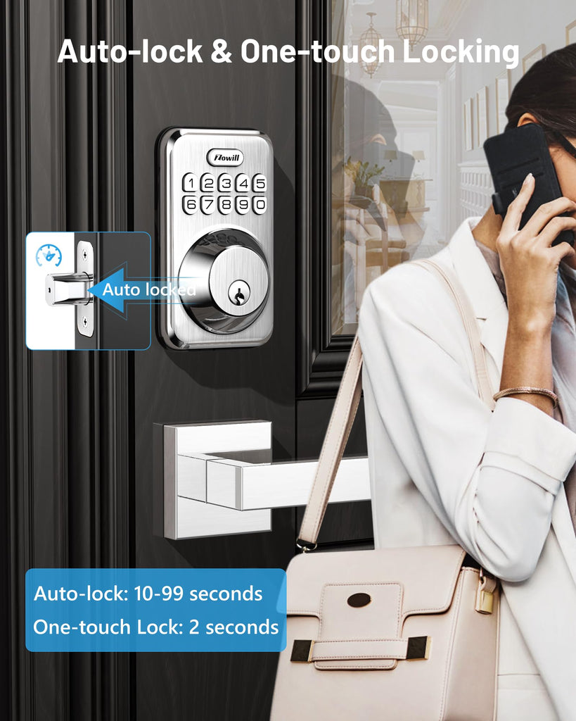 Keyless Entry Keypad Deadbolt Lock with Handles, Satin Nickel