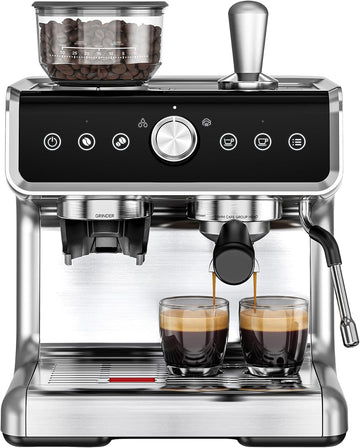 Espresso Machine with Grinder and Milk Frother, 20 Bar Pressure System