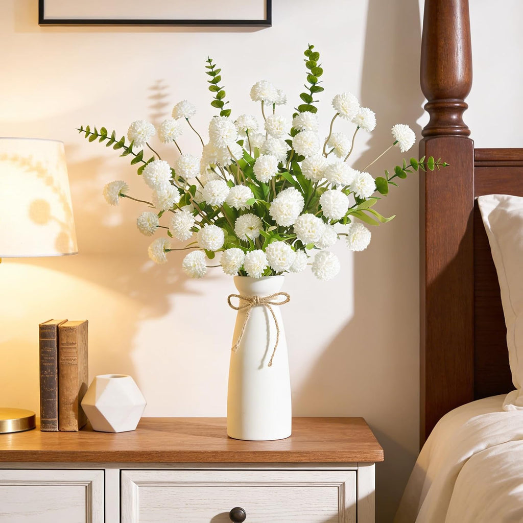 Artificial Flowers with White Ceramic Vase Included,Vase with Flowers - Set of 12