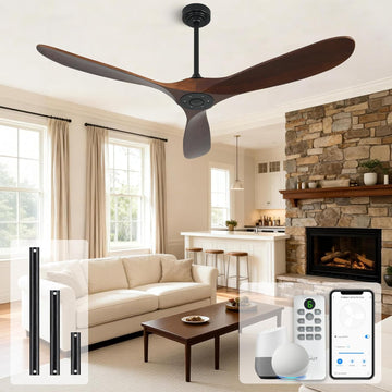 Inspired Maverick Style Outdoor Ceiling Fan Without Light, 60 Inch Smart Ceiling Fan with Remote & Voice Control