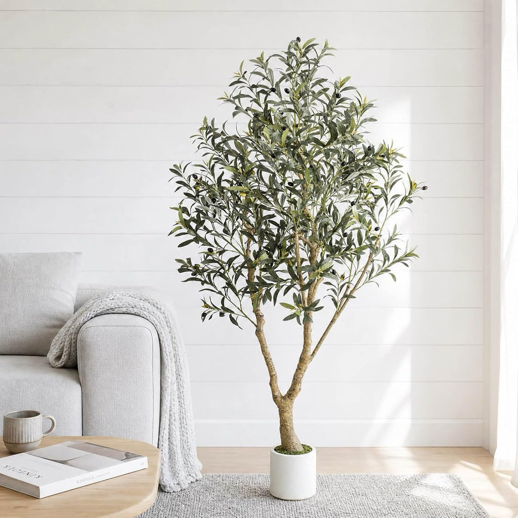 6FT Artificial Olive Tree with Elegant Planter, Large Fake Tree