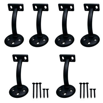 Round Handrail Bracket, 6 Pack Heavy Duty Hand Rail Bracket Stairways Handrail, Satin Black