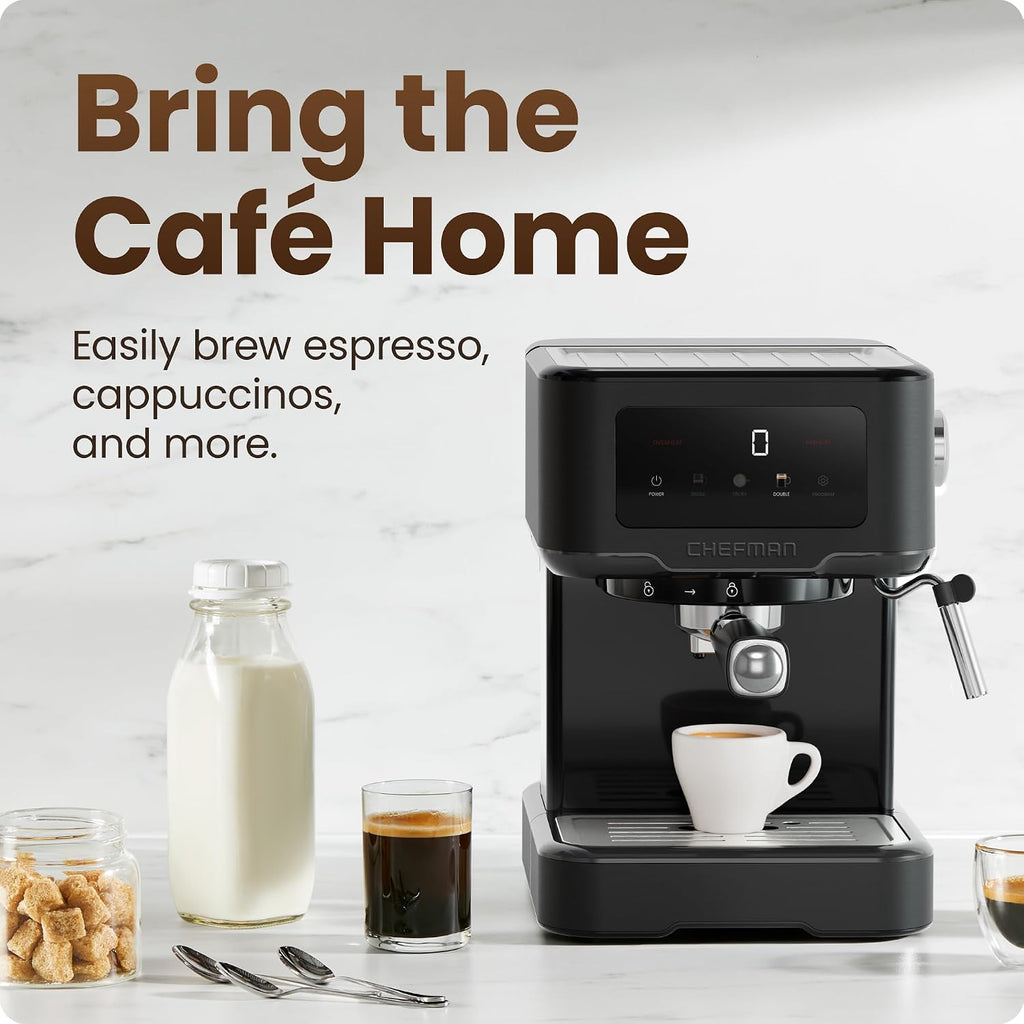 CraftBrew Espresso Machine, 15-Bar Pump Digital Espresso Maker w/Steam Wand for Latte & Cappuccino, Compact Espresso