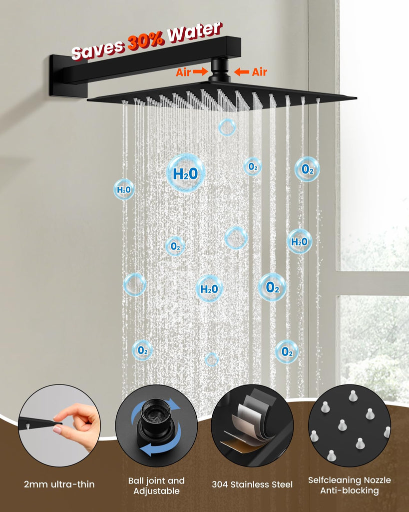 Tub Shower Faucet Set with Valve 10'' Rain Head, Matte Black
