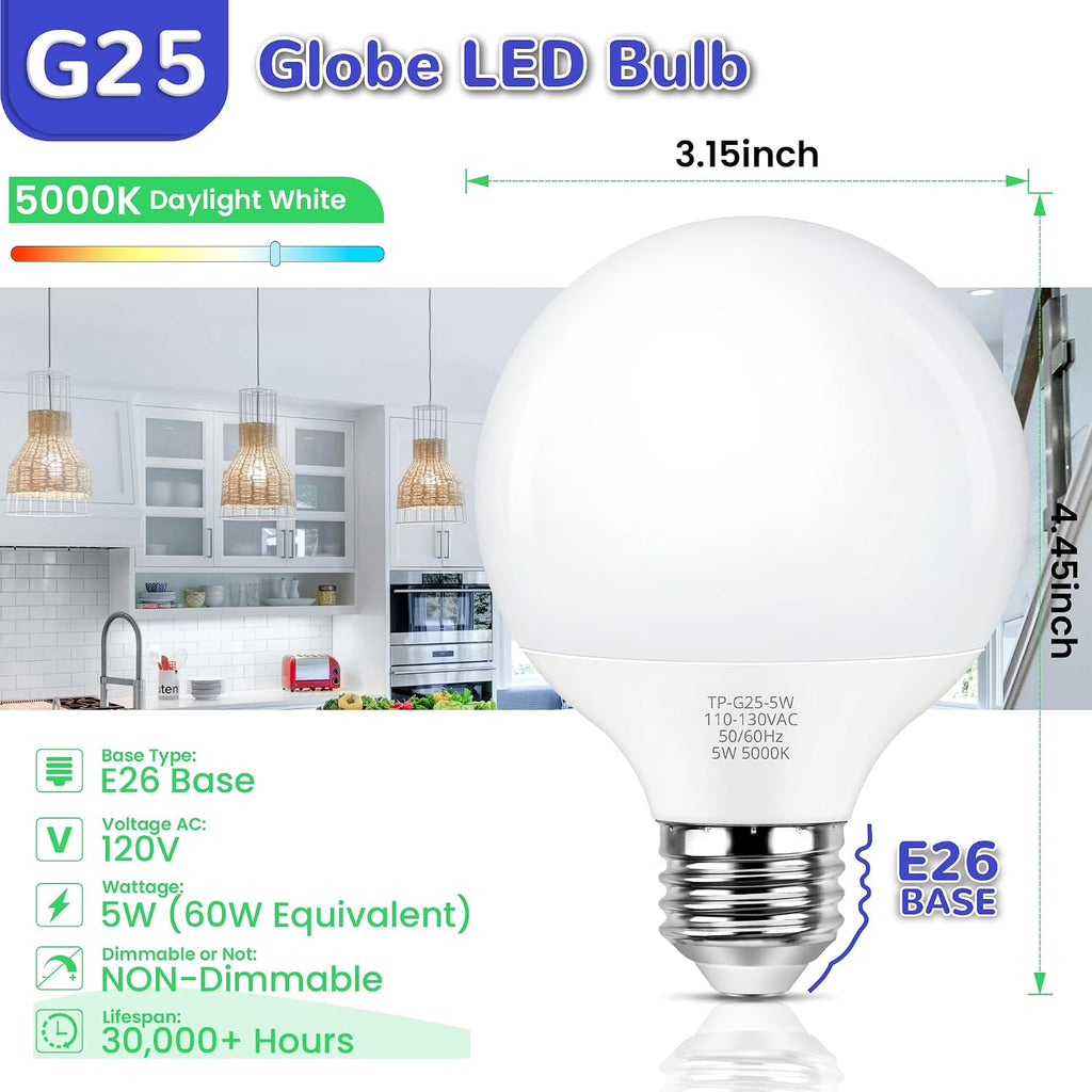 G25 LED Globe Vanity Light Bulbs 60W Equivalent