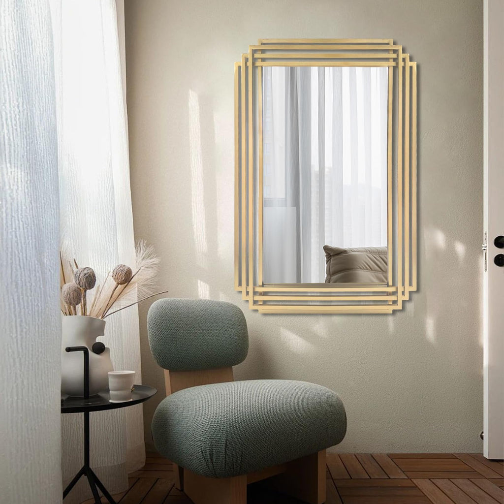 36"x24" Rectangle Decorative Mirror with Gold Geometric Frame