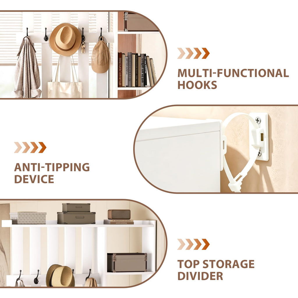 Room Divider with Shelves and Shoe Storage Cabinet, Wall Partition Divider