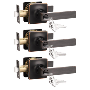 Keyed Alike Entry Door Handles with Lock and Keys, Oil Rubbed Bronze Entry Door Lock Sets for Exterior & Interior