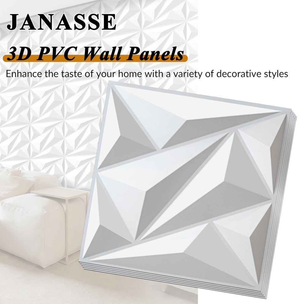 3D Wall Panels White PVC Wall Panels for Interior Decor 12"x12"
