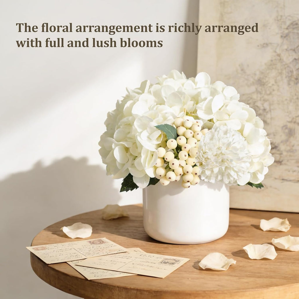 Hydrangea Artificial Faux Flowers in Small Vase for Table Centerpiece
