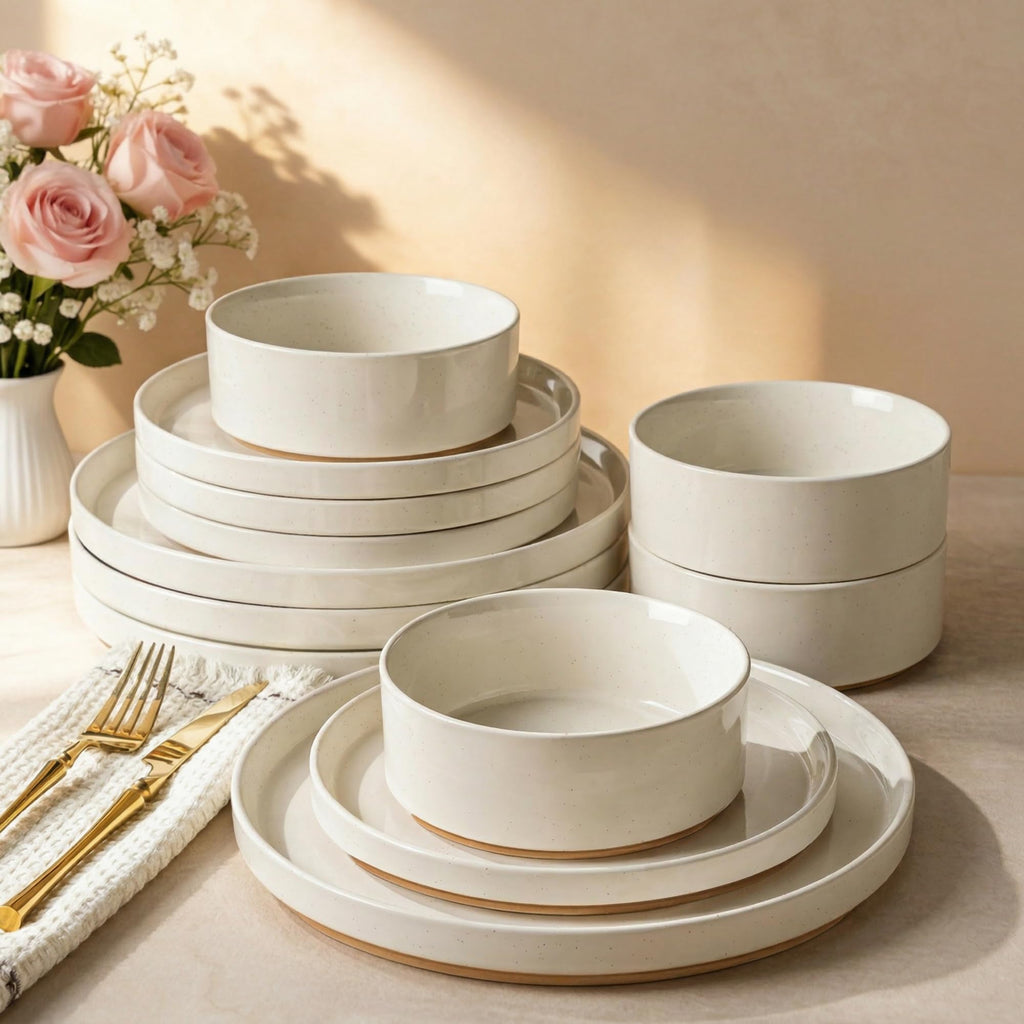 Stoneware Dinnerware Sets for 8,24 Pcs Plates and Bowls Set