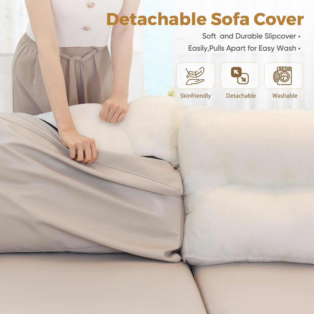 118.5" Faux Leather Modular Sectional Sofa, L Shaped Couch Set, 7-Seater Comfy Cloud Couches with Storage Seat Gray