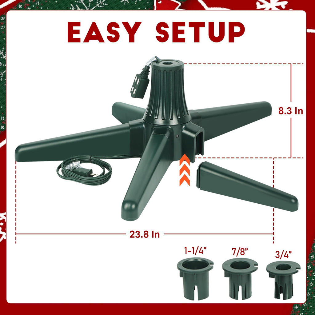 360 Degree Rotating Adjustable Christmas Tree Stand with Remote Control, Suitable for Up to 7.5 Feet Artificial