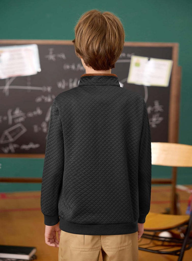 Boys 1/4 Zip Sweatshirts Quilted Pullover with Kangaroo Pocket