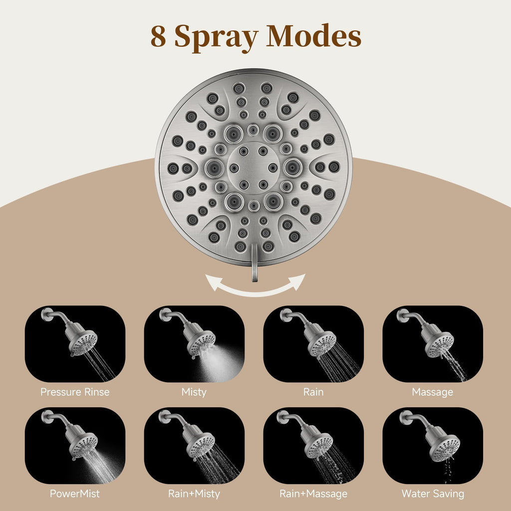 Filtered Shower Head, High Pressure Fixed Showerhead for Hard Water, Dual-Media Filter Removes Chlorine & Impurities