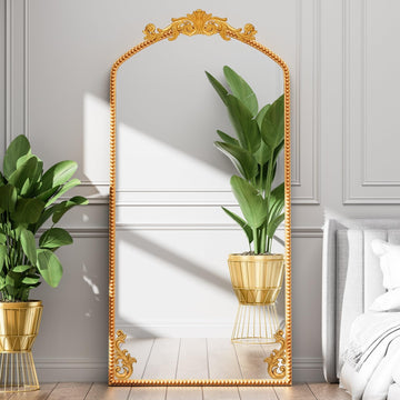 Gold Arched Full Length Mirror 71"x32", Large Luxurious Baroque Inspired Floor Mirror, Ornate Antiqued Wall or Floor