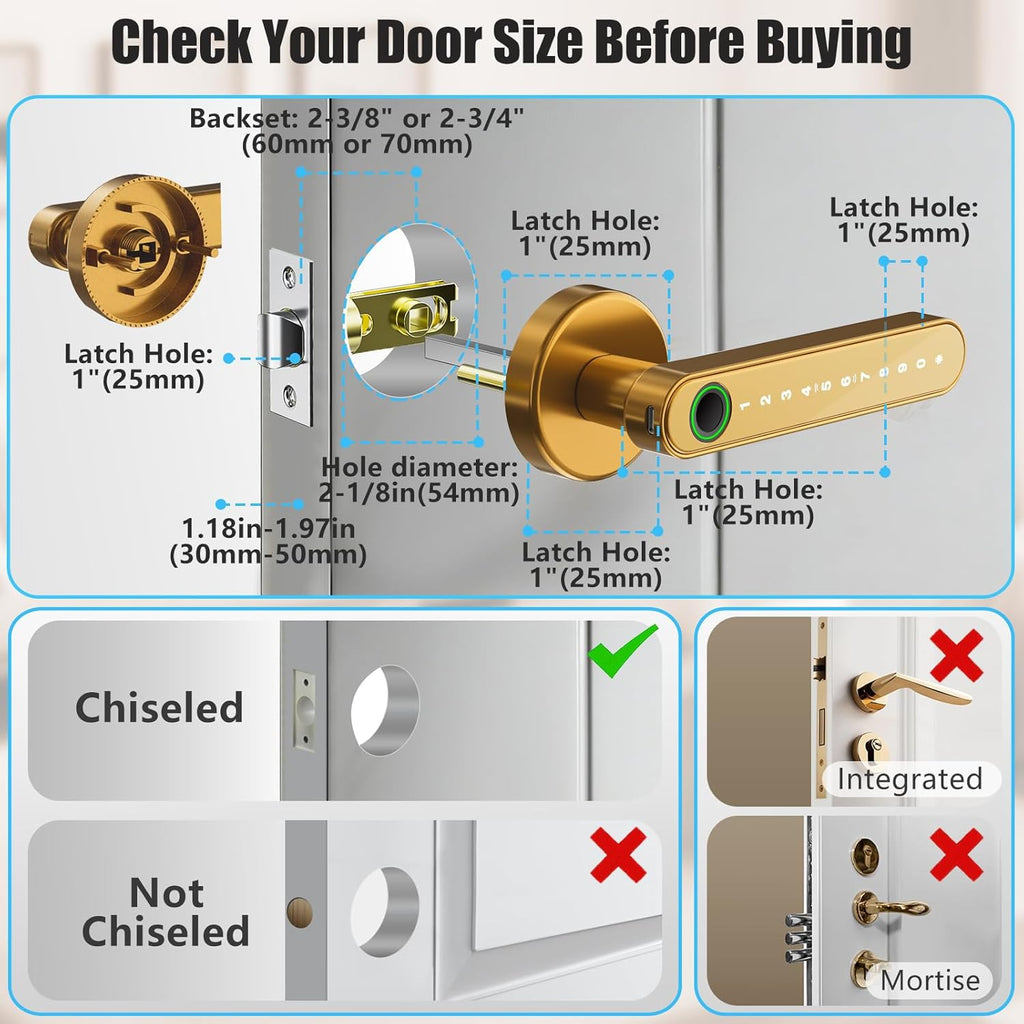 Smart Door Lock with Knob, Keyless Entry Door Locks with Handle, Fingerprint Door Knob /Front Door/Apartment,Generate