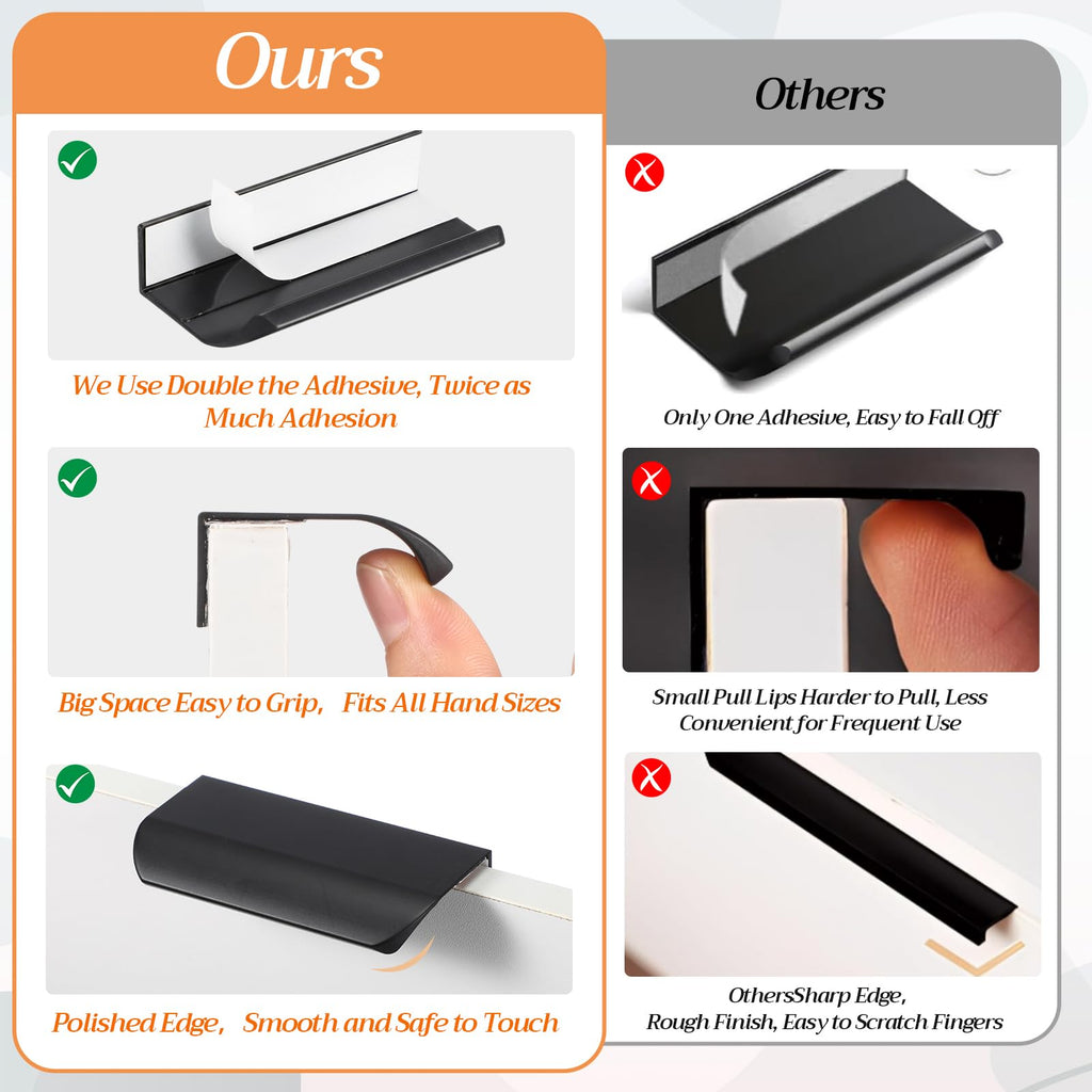 20 Packs 3.15'' Adhesive Cabinet Handles Finger Pulls, Black