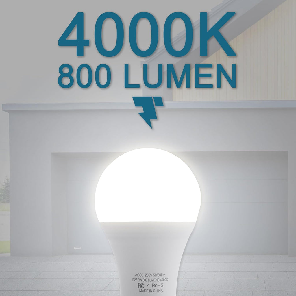 2 Pack 9W 800LM 4000K Garage Door Opener LED Light Bulbs A19 E26 Base White