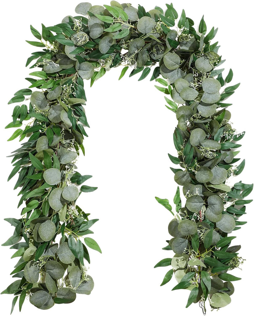 10 Sets Artificial Greenery Garlands Bulk Total 55.8 Feet Silver Dollar Eucalyptus Garland with Fake Willow Vines