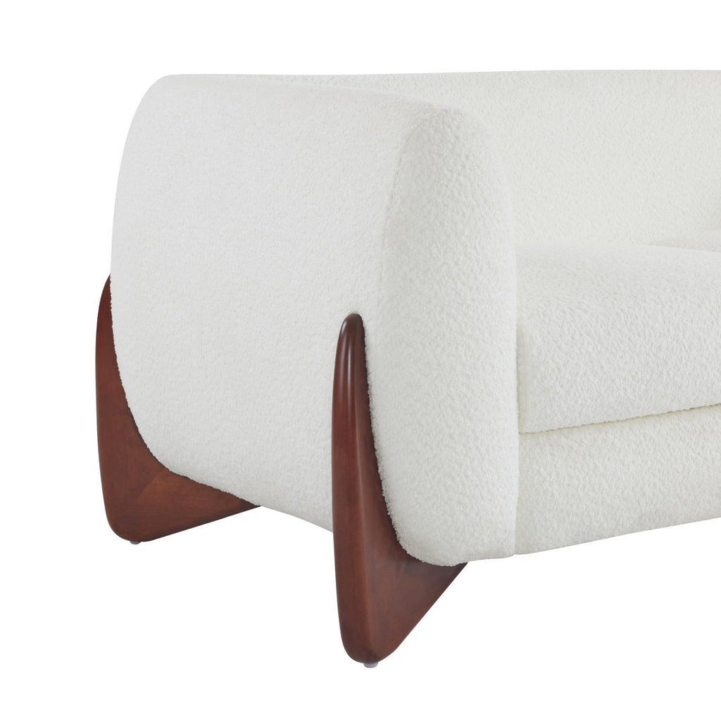 63 Inch Modern Boucle Upholstered 2-Seater Sofa, Chenille Fabric Loveseat with Solid Wood Legs, Low Profile Small