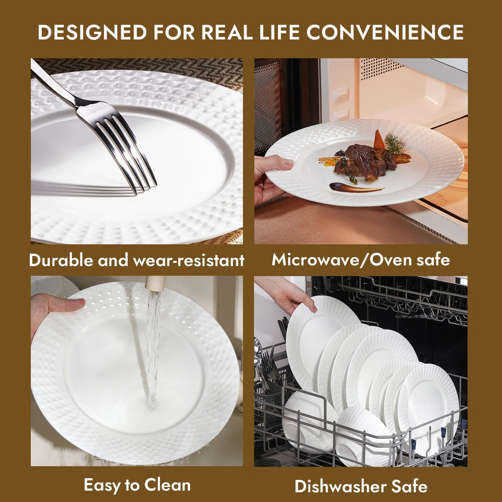 24Pc Rhombus Edge White Bone China Set, Service for 8