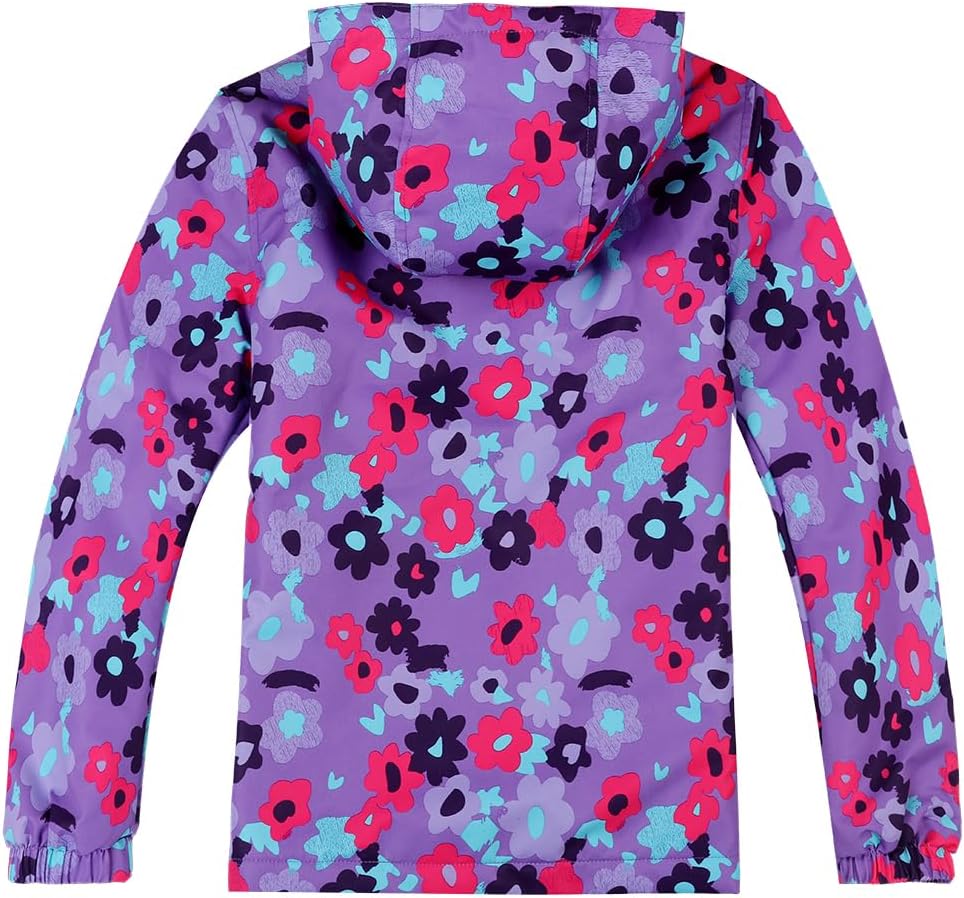 Kids Waterproof Rain Jackets Lightweight Raincoats Fleece & Knitted Lining Hooded Windbreaker for Boys Girls