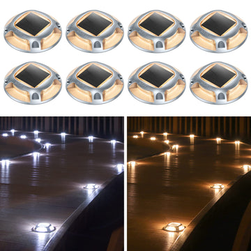 Solar Driveway Lights Outdoor 8 Pack, 2 Color Modes LED Deck Dock