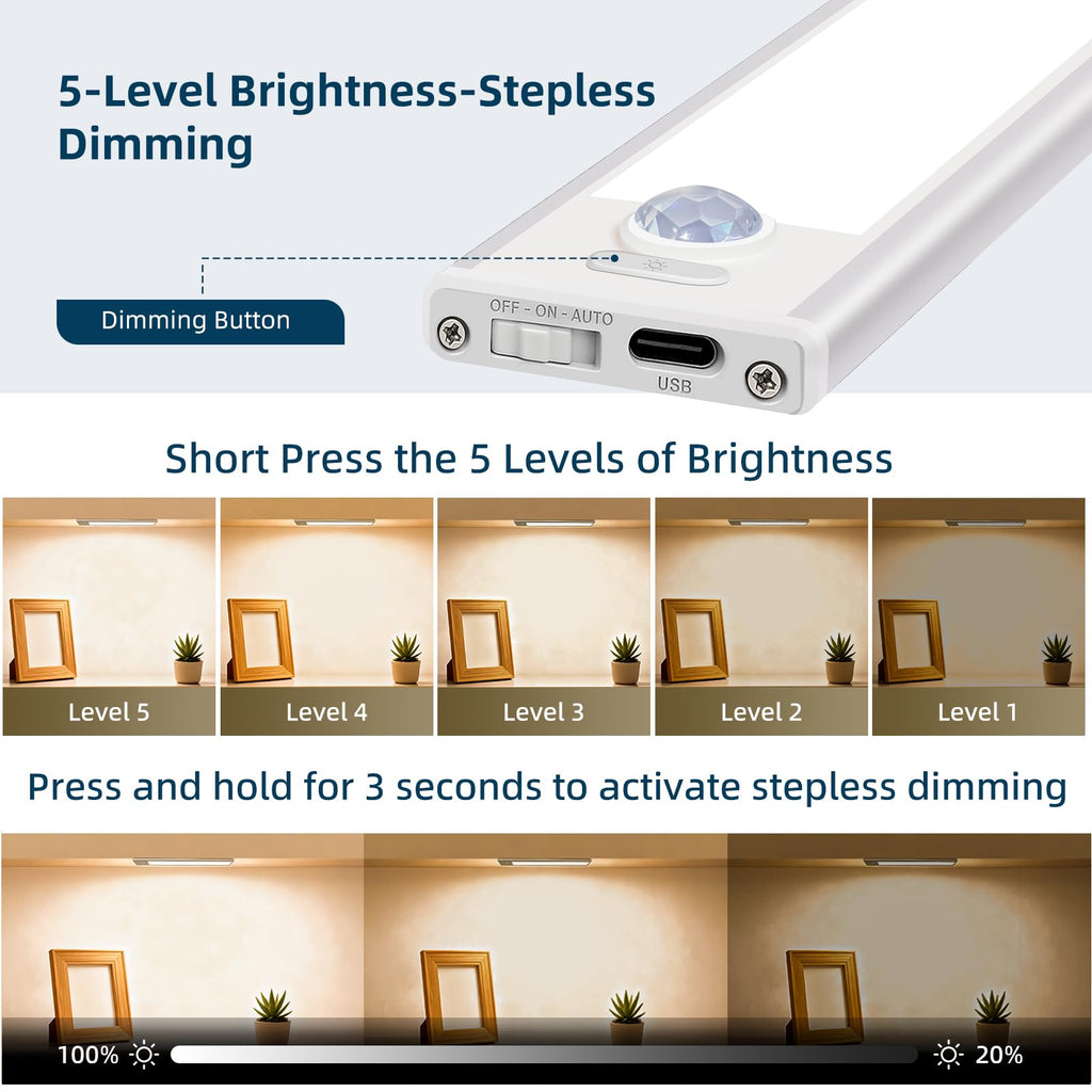 Dimmable Under Cabinet Lighting, Wireless Motion Sensor Light, 5 Pack