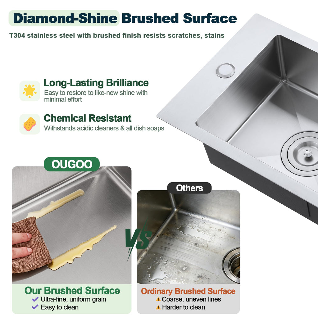 13 x 18 inch Bar Sink, Drop-in Tight Radius Brushed Stainless Steel Topmount Kitchen Sink Single Bowl