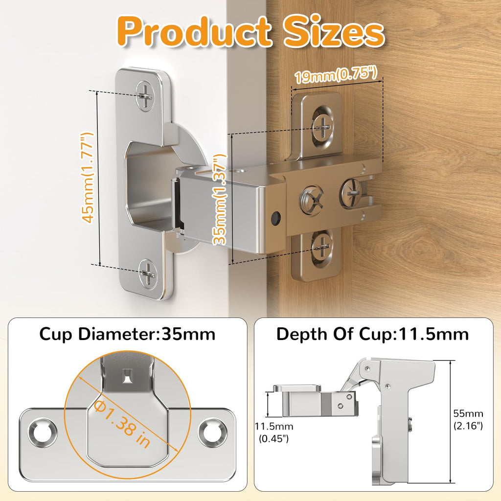 10 Pack Face Frame Inset Cabinet Hinges, Soft Close 105° Insert Concealed Cabinet, Slide on Plate, Smooth Slow Self