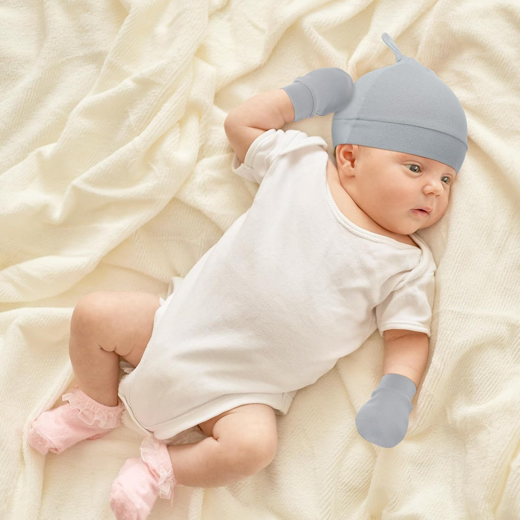 10 Set Newborn Mitten and Hat Knot Beanie 0-6 Months Unisex