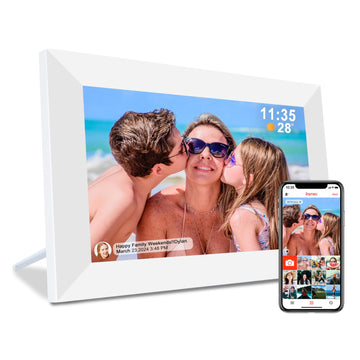 Frameo 10.1" Digital Picture Frame White, Smart WiFi Digital Photo Frame with IPS Touch Screen, 1280x800 HD Display